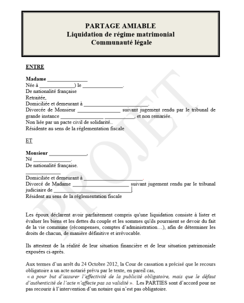 Un partage amiable du régime matrimonial